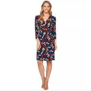 NEW Anne Klein Geometric Pattern Print Faux Wrap Midi Dress Sz. S